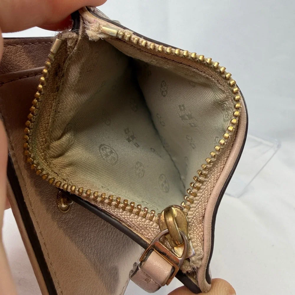 Tory Burch Bifold Wallet Womens OS Pink Leather Britten Mini Compact Wallet